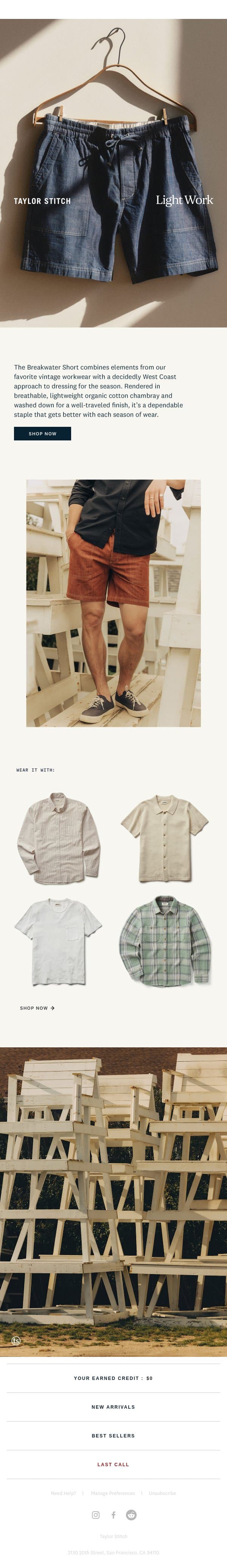 Seasonal Chambray email from Taylor Stitch screenshot