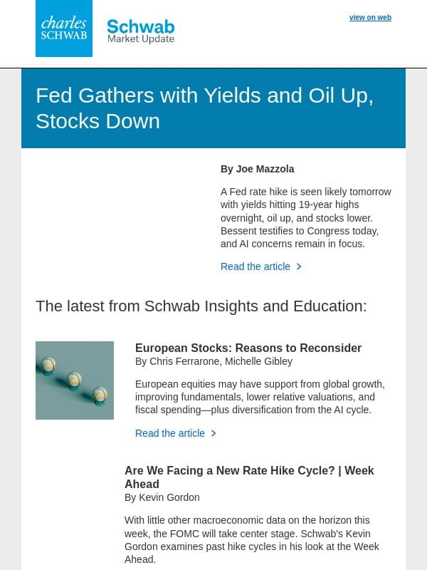 Fed Gathers with Yields and Oil Up, Stocks Down email from TD Ameritrade