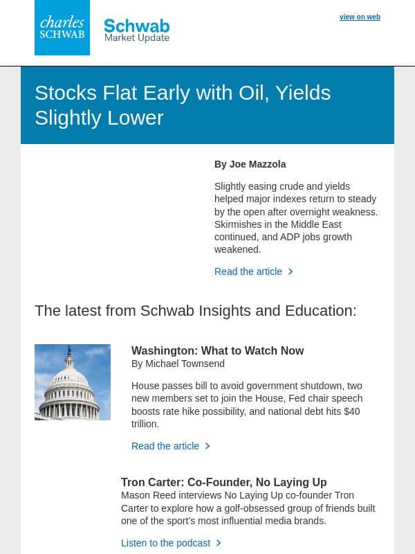 Stocks Flat Early with Oil, Yields Slightly Lower email from TD Ameritrade
