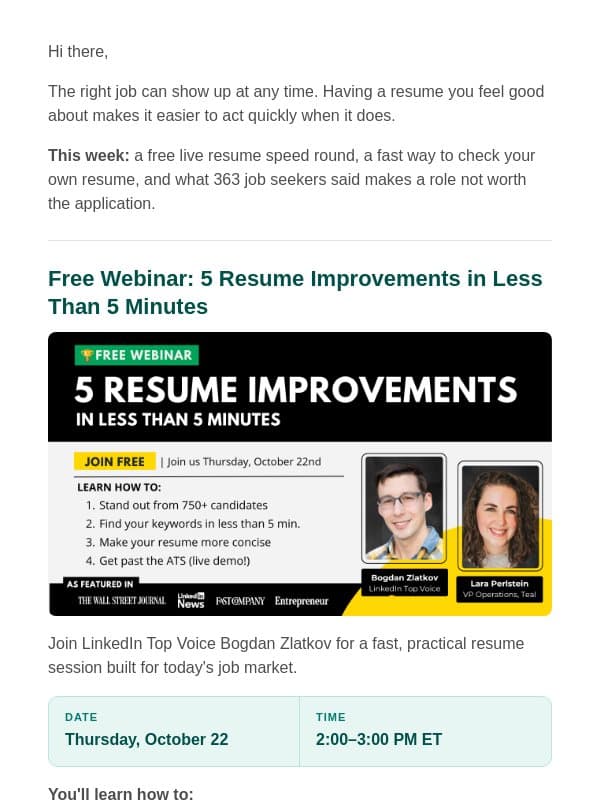 Stand Out From 750+ Candidates email from Teal