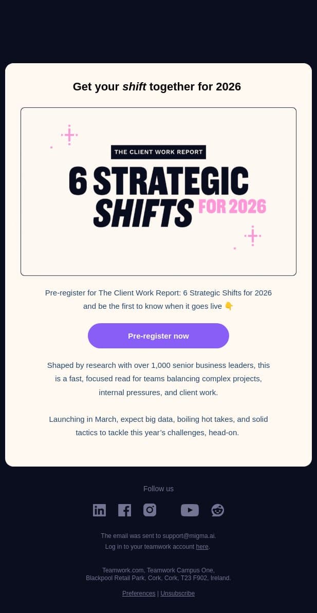 You won't believe this shift... đź‘€ email from Teamwork screenshot