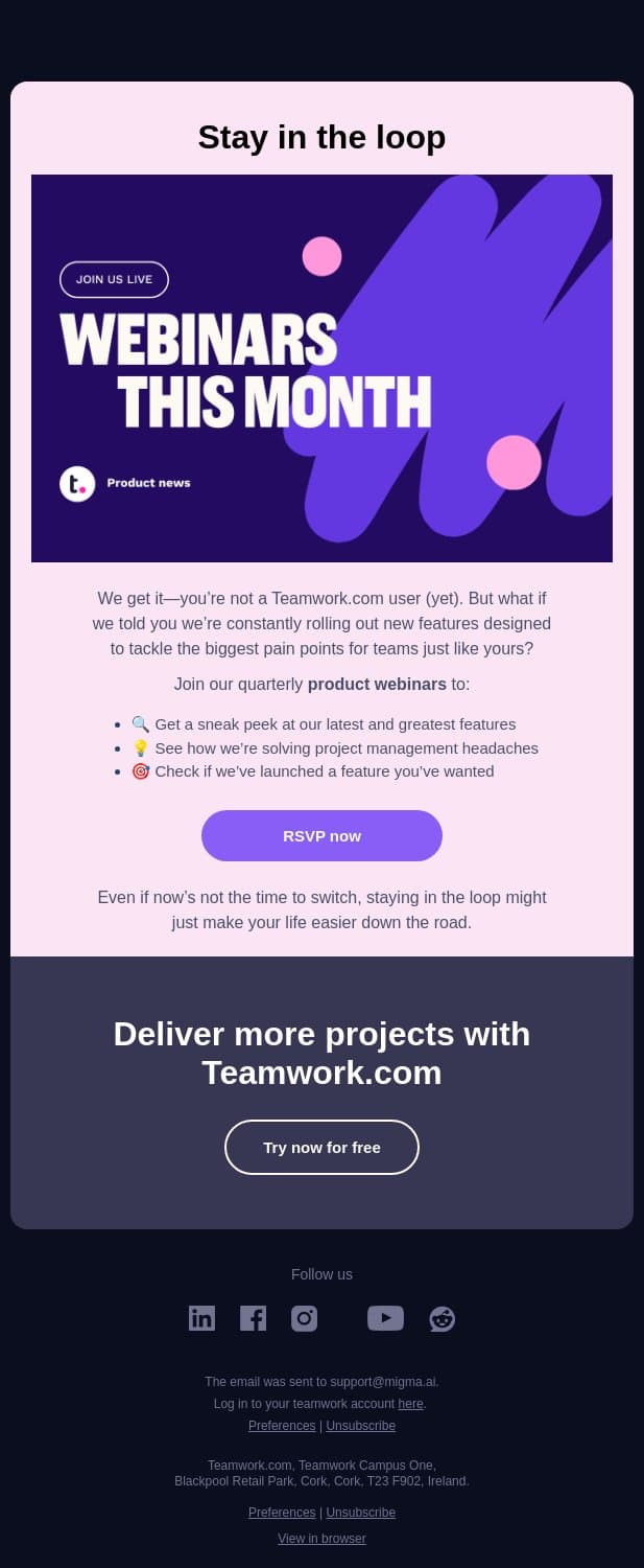 Your problems. Our solutions. email from Teamwork screenshot
