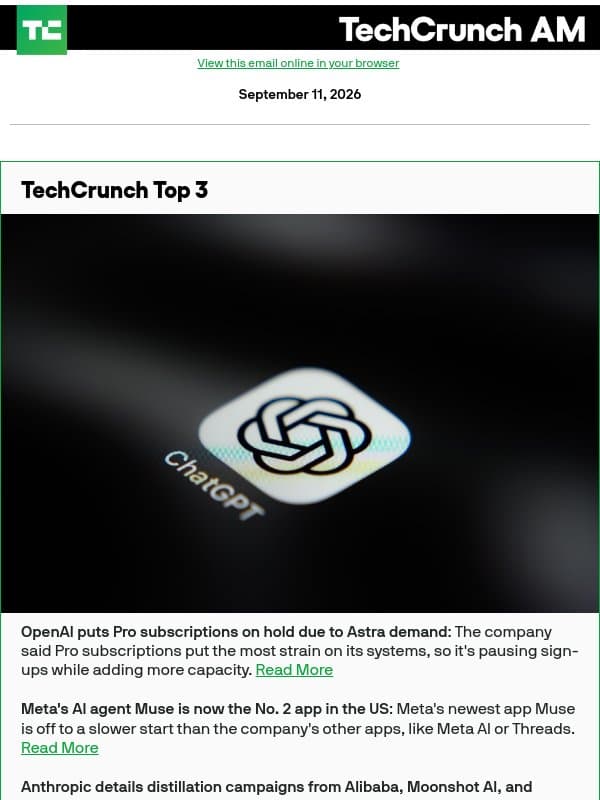 OpenAI puts Pro subscriptions on hold due to Astra demand email from TechCrunch Disrupt