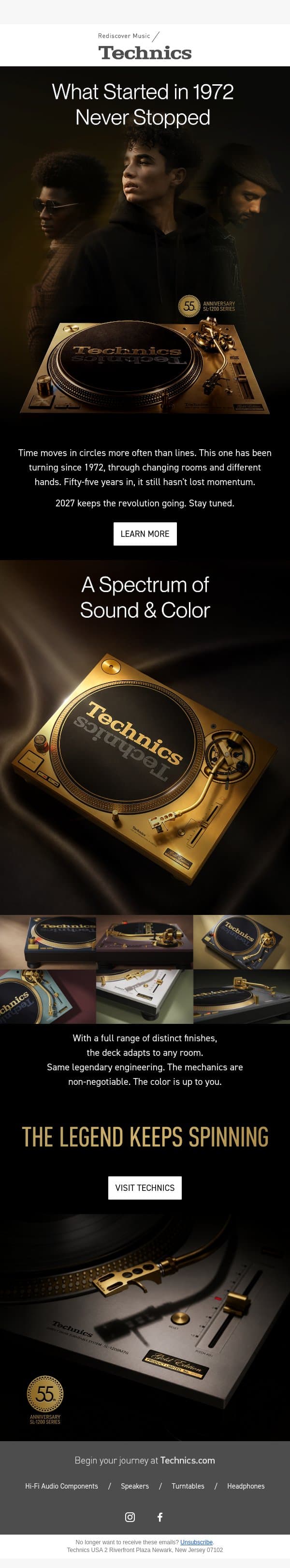 1972 to 2027: The revolution continues email from Technics screenshot