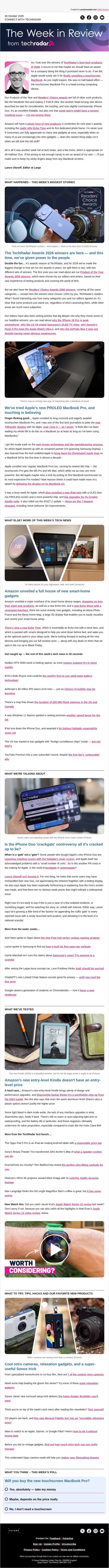 Our best tech of 2026 — and yours. Meet the TechRadar awards winners email from TechRadar screenshot