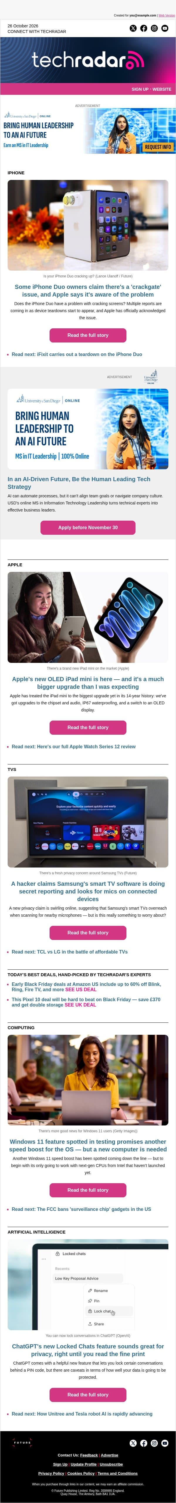 Does the iPhone Duo have a 'crackgate' issue? email from TechRadar screenshot