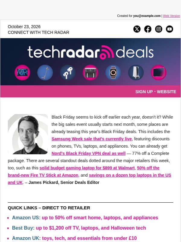 Your Black Friday tech deals teaser email from TechRadar