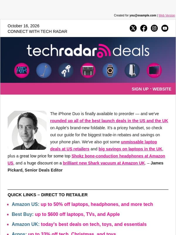 iPhone Duo preorders are live — save up to $1,200 / £1,035 on Apple's new foldable email from TechRadar