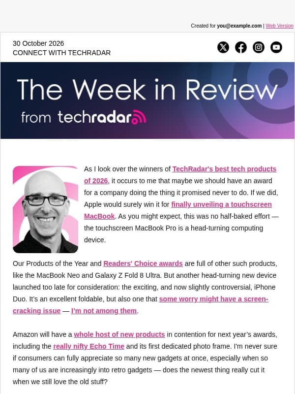 Our best tech of 2026 β and yours. Meet the TechRadar awards winners email from TechRadar
