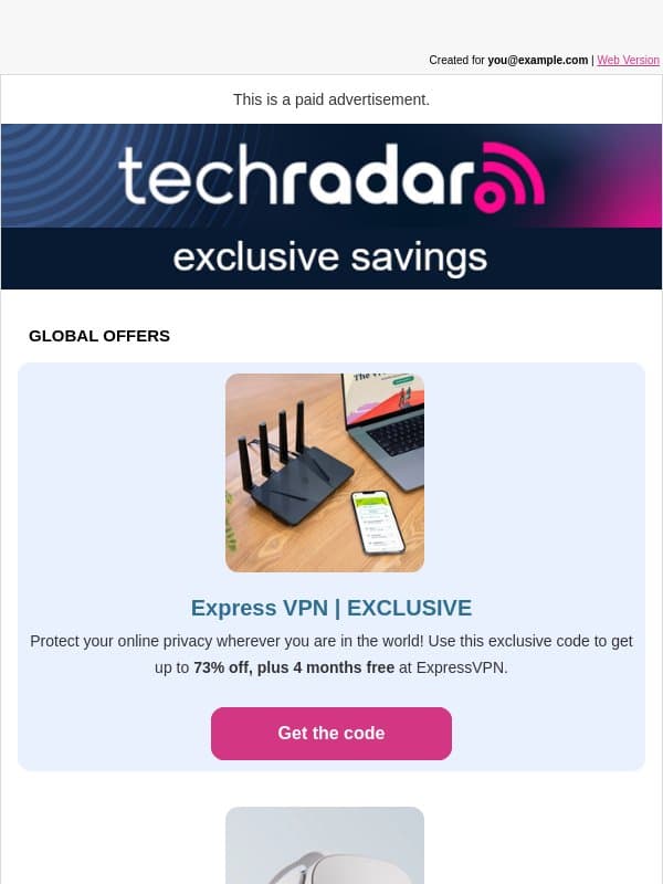 Top 10 Tech Deals Right Now email from TechRadar