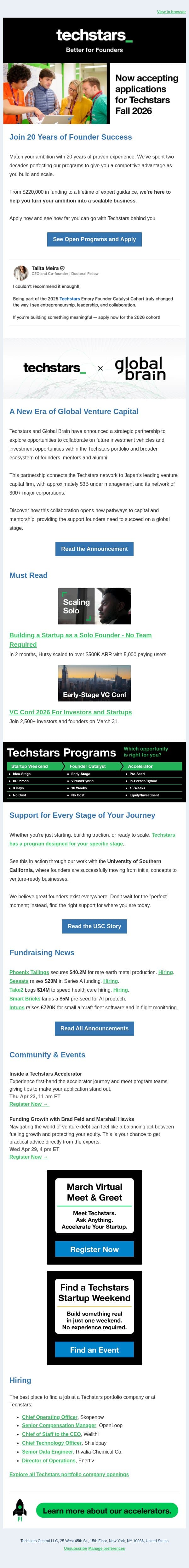 🏆 Scaling Solo | Applications Now Open email from Techstars screenshot