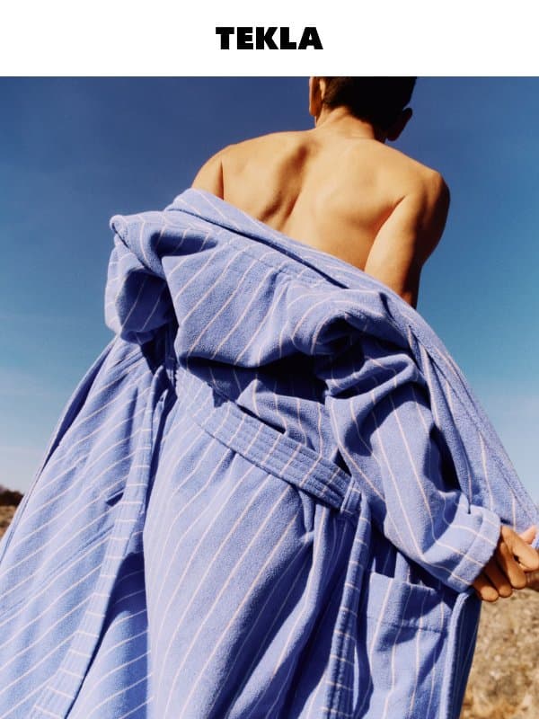 Classic bathrobe and towel pairings email from Tekla Fabrics