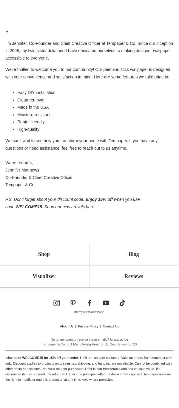 A Message from Tempaper & Co. email from Tempaper screenshot
