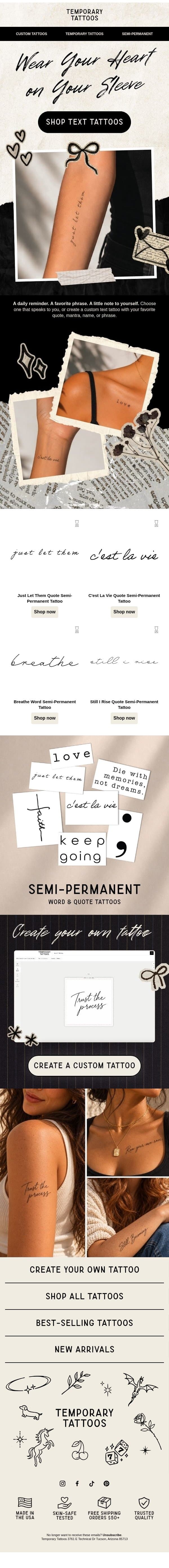 Your next tattoo has something to say email from Temporary Tattoo screenshot