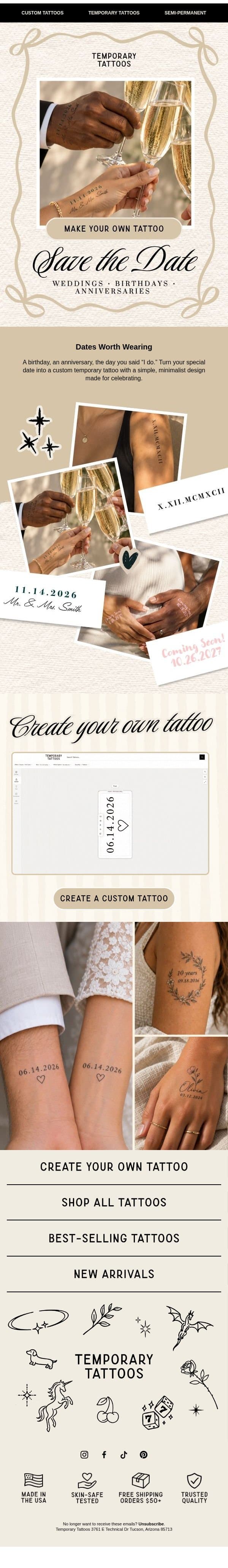 A date worth wearing email from Temporary Tattoo screenshot