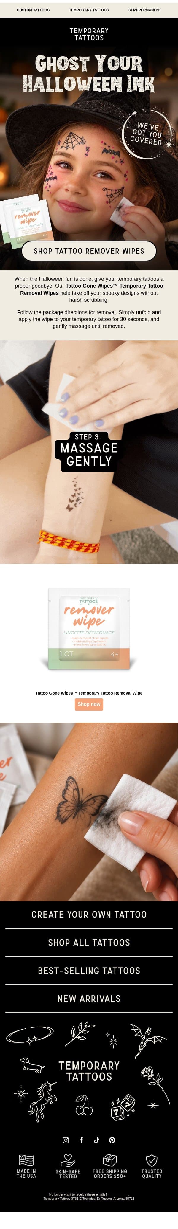 Ghost your Halloween ink email from Temporary Tattoo screenshot