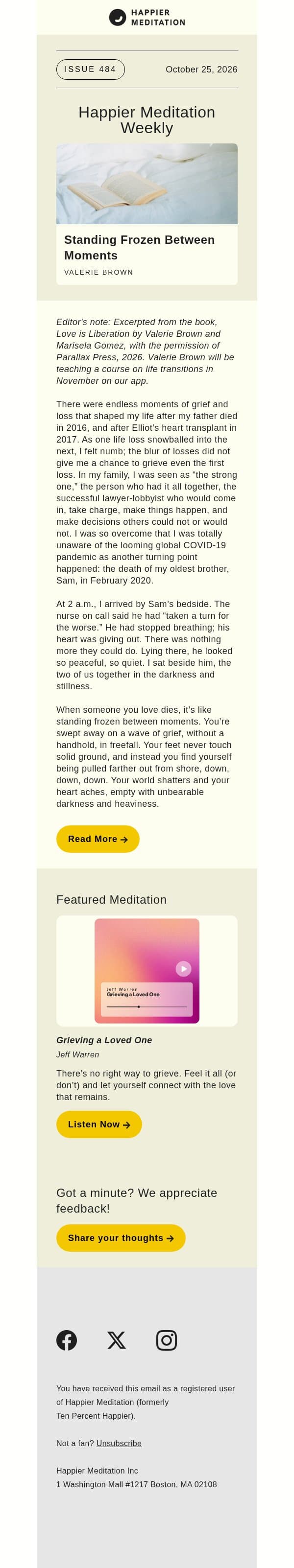 Standing Frozen Between Moments // Happier Meditation Weekly email from Ten Percent Happier screenshot