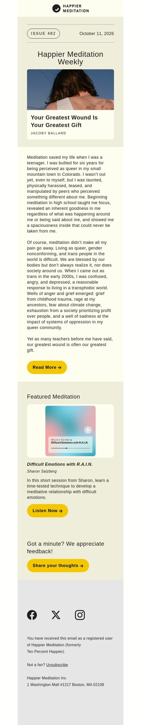 Your Greatest Wound Is Your Greatest Gift // Happier Meditation Weekly email from Ten Percent Happier screenshot