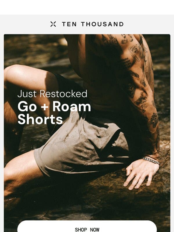 Just Restocked: Adventure Shorts email from Ten Thousand