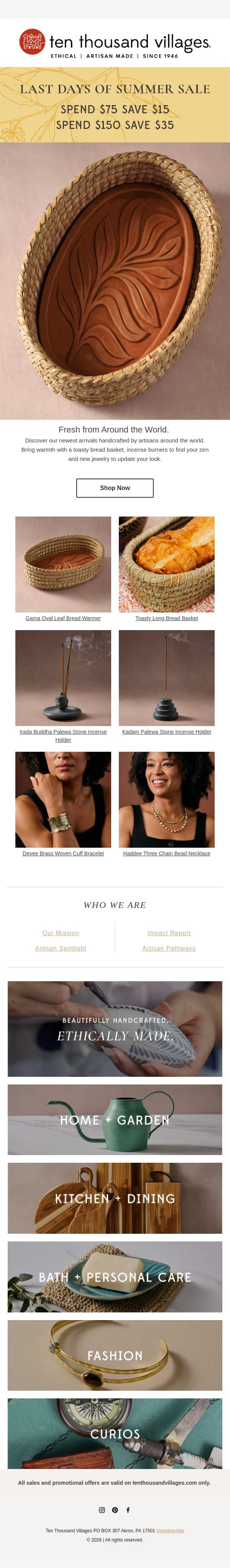 Fresh Finds from Around the World π email from Ten Thousand Villages screenshot