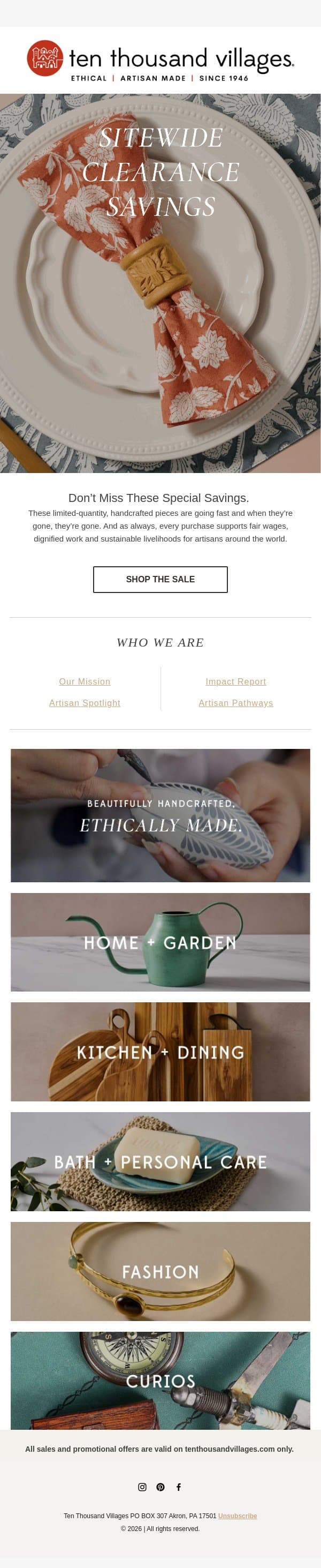 SITEWIDE CLEARANCE SAVINGS ☀️ email from Ten Thousand Villages screenshot