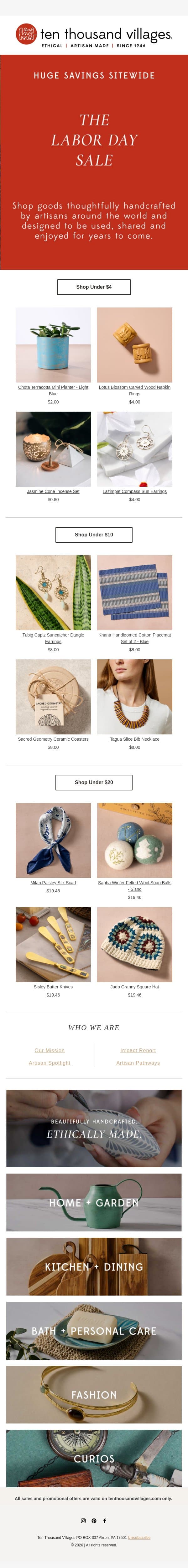 Tiny Price, Big Impact: Finds Under $1 email from Ten Thousand Villages screenshot