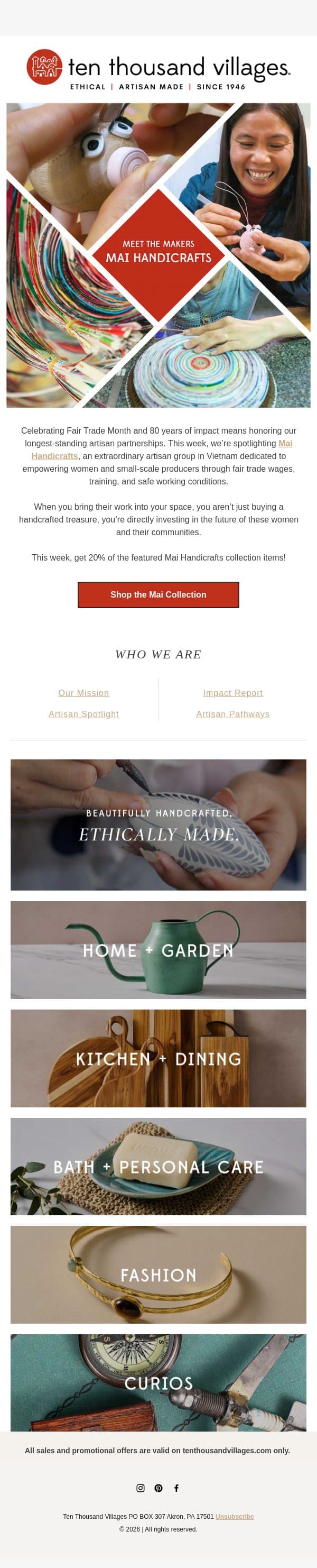 The Makers Behind Mai Handicrafts email from Ten Thousand Villages screenshot