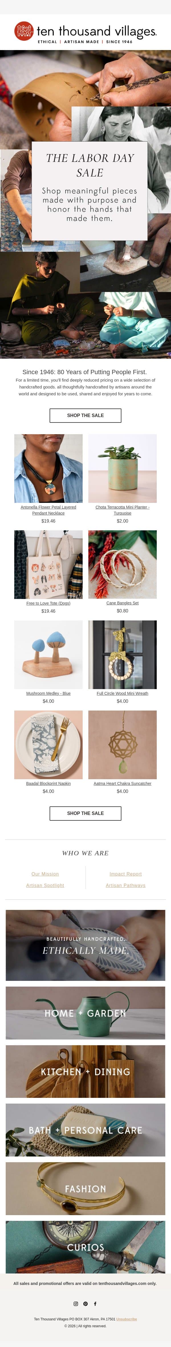 80 Years of Purpose, Now on Sale ✨ email from Ten Thousand Villages screenshot