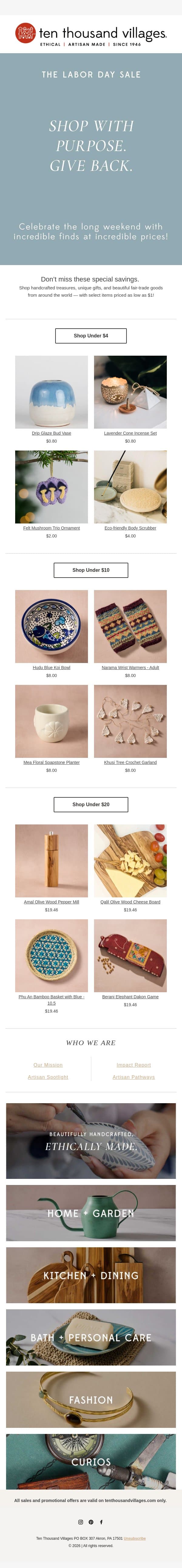 Handcrafted Goods at Incredible Prices email from Ten Thousand Villages screenshot