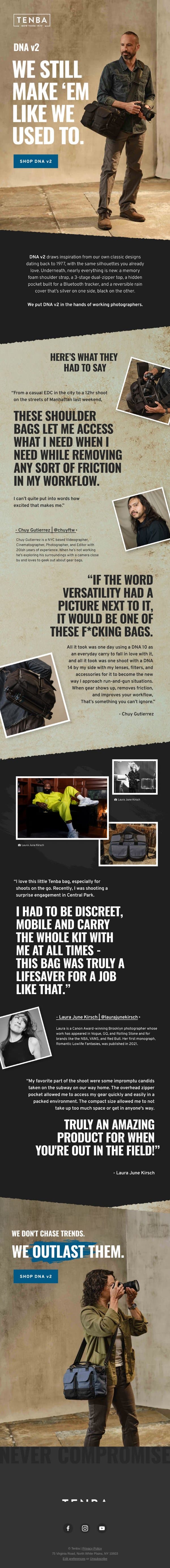 Why working photographers are reaching for DNA v2 email from Tenba screenshot
