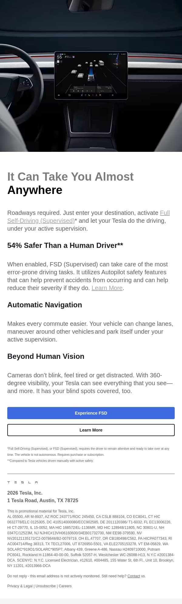 Meet Full Self-Driving (Supervised) email from Tesla Energy screenshot