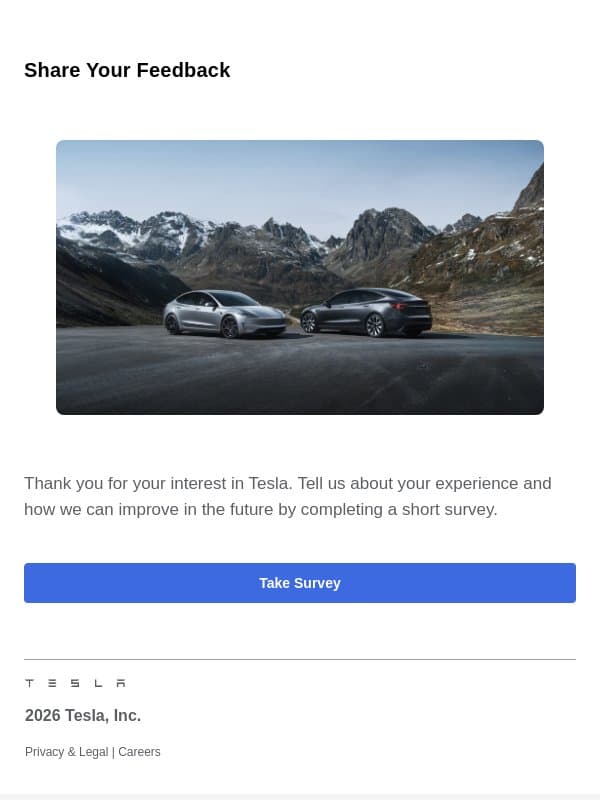 Share Your Tesla Experience With Us email from Tesla Energy