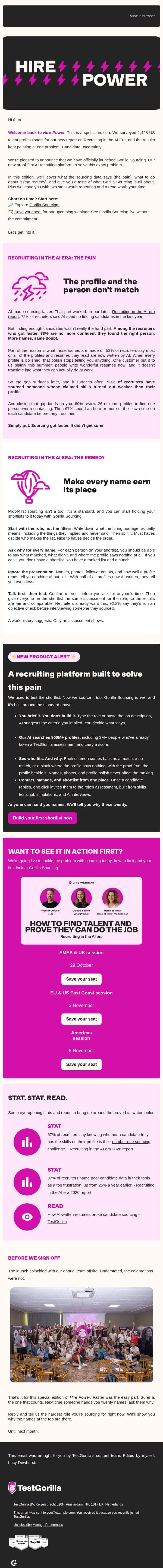 A special edition of Hire Power email from TestGorilla screenshot