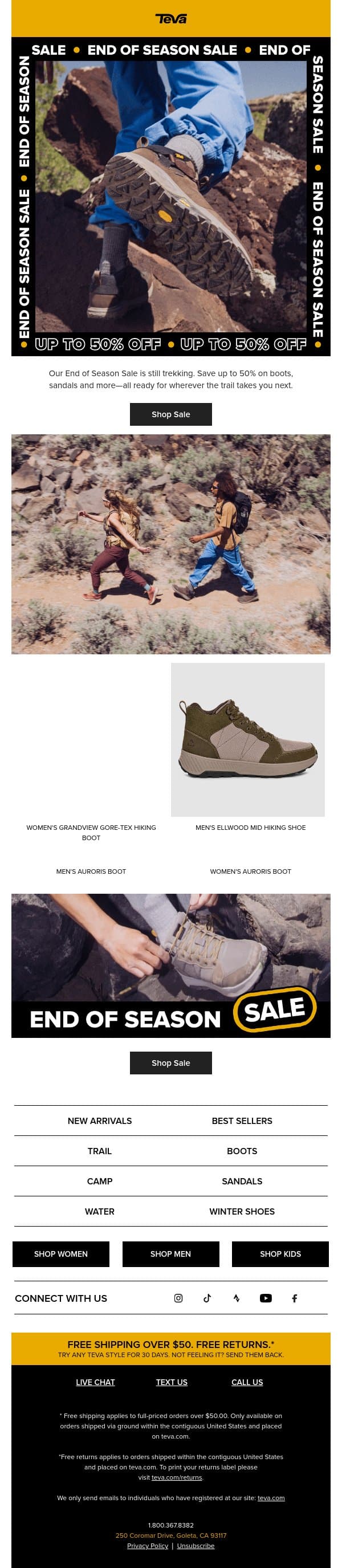 Up to 50% Off our End of Season Sale! ๐๐ email from Teva screenshot