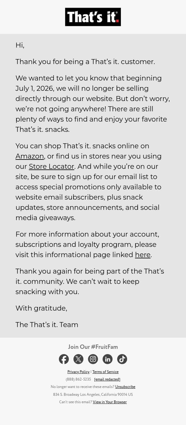 Important Updates from That’s it. email from That's It screenshot