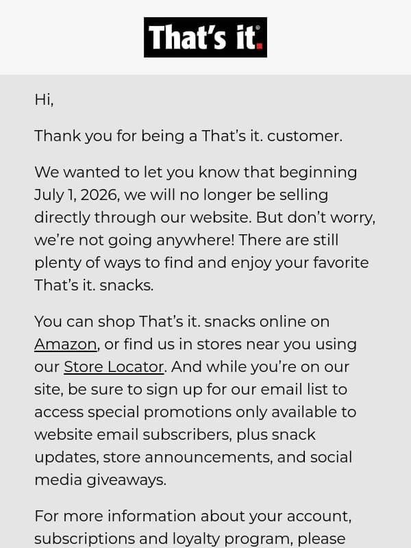 Important Updates from That’s it. email from That's It