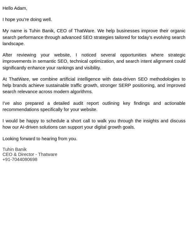 Improve Your Search Visibility with Advanced SEO Strategies email from ThatWare LLP