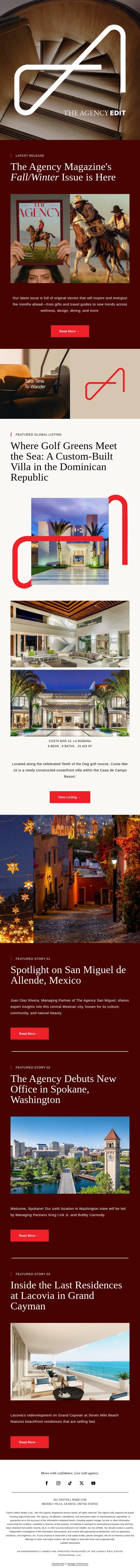 The Agency Magazine's Fall/Winter Issue Invites You to Wander email from The Agency Real Estate screenshot