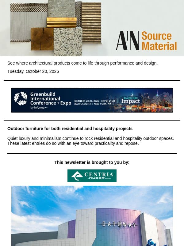 Source Material: Outdoor furniture for both residential and hospitality projects email from The Architect's Newspaper