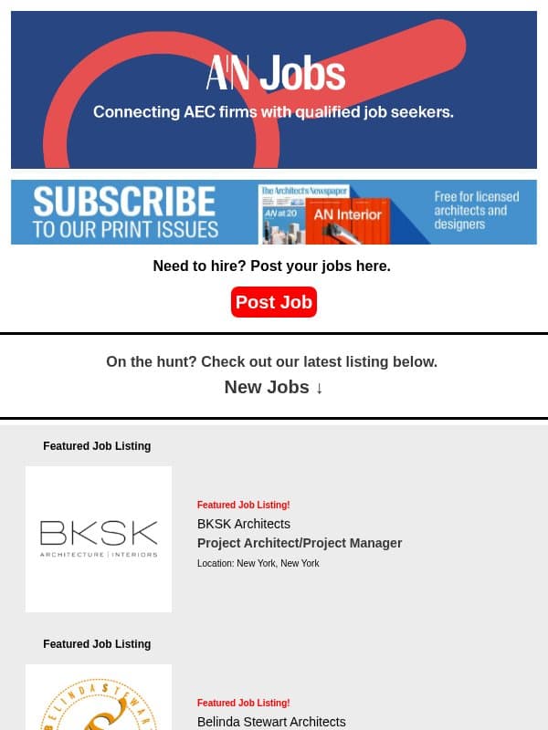 New Positions from KieranTimberlake, BKSK Architects, STUDIOS Architecture, and more email from The Architect's Newspaper