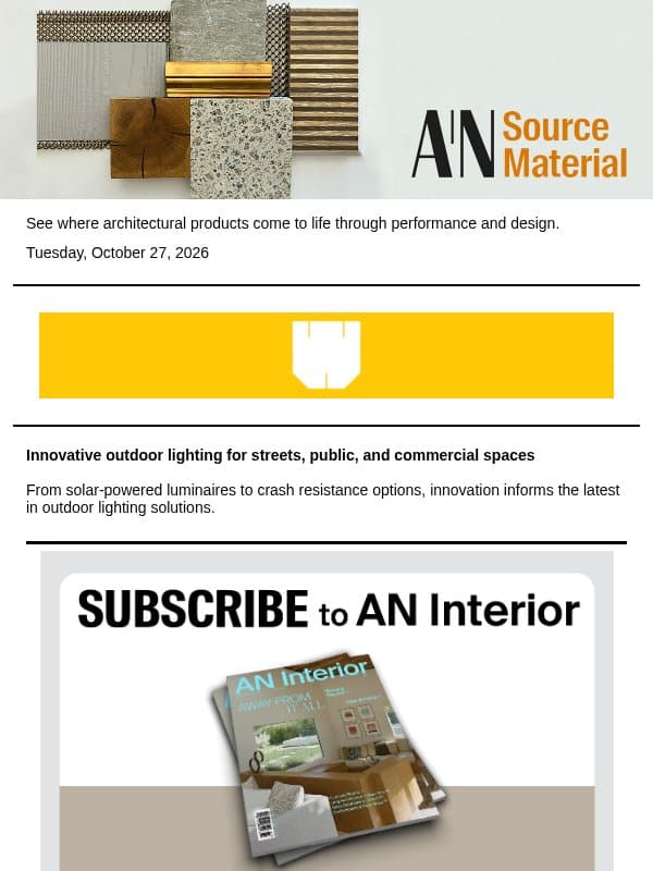Source Material: Innovative outdoor lighting for streets, public, and commercial spaces email from The Architect's Newspaper