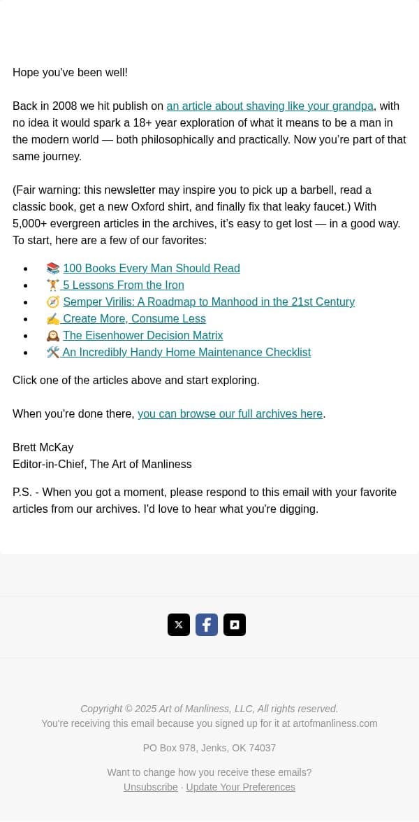 Check out the Best Articles on The Art of Manliness email from The Art of Manliness screenshot