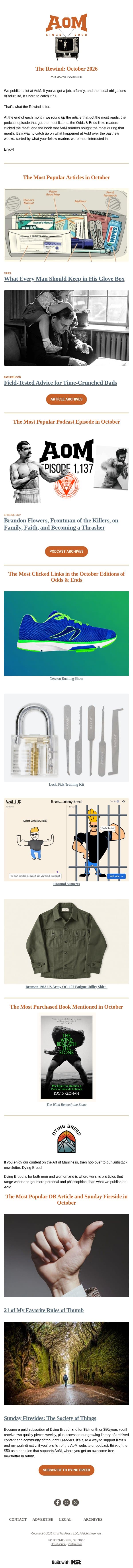 The Rewind: October 2026 email from The Art of Manliness screenshot