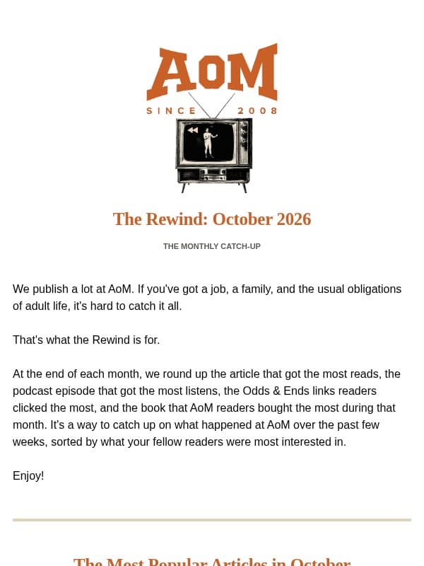 The Rewind: October 2026 email from The Art of Manliness