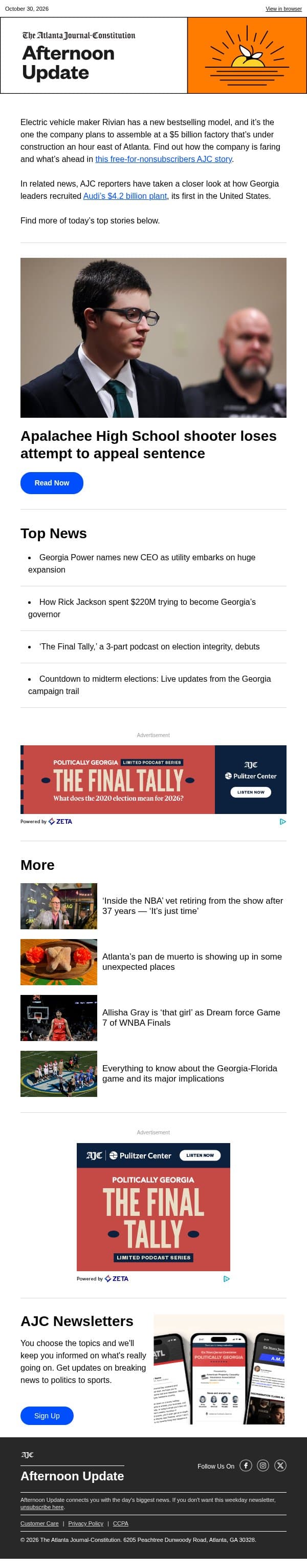 Afternoon Update: Georgia Power names new CEO amid expansion plan email from The Atlanta Journal-Constitution screenshot
