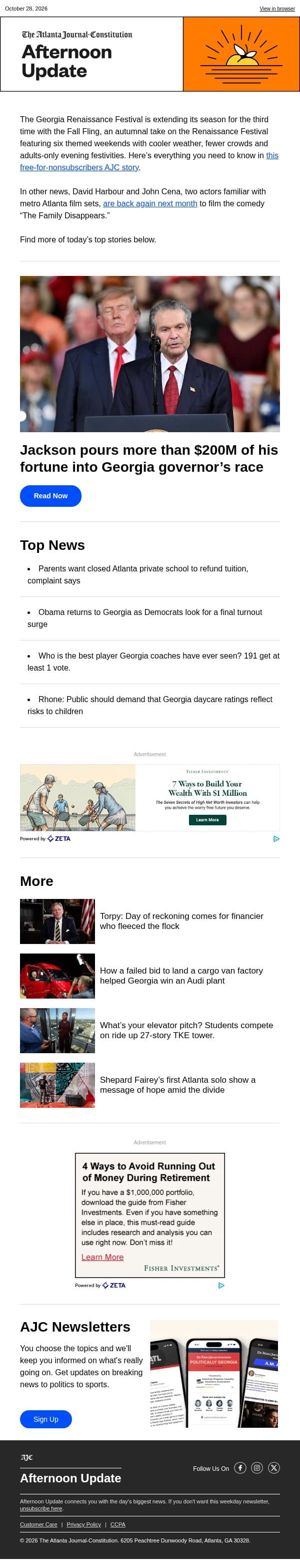 Afternoon Update: Parents want closed Atlanta private school to refund tuition email from The Atlanta Journal-Constitution screenshot