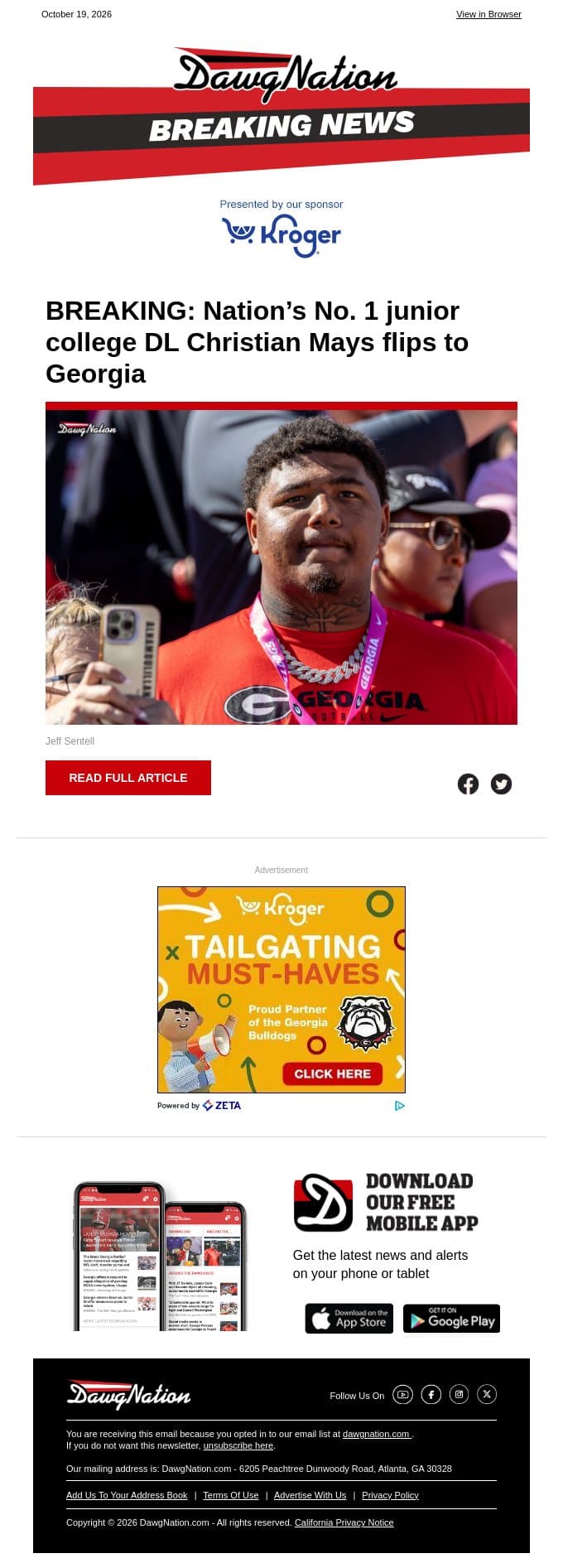 BREAKING: Nation’s No. 1 junior college DL Christian Mays flips to Georgia email from The Atlanta Journal-Constitution screenshot