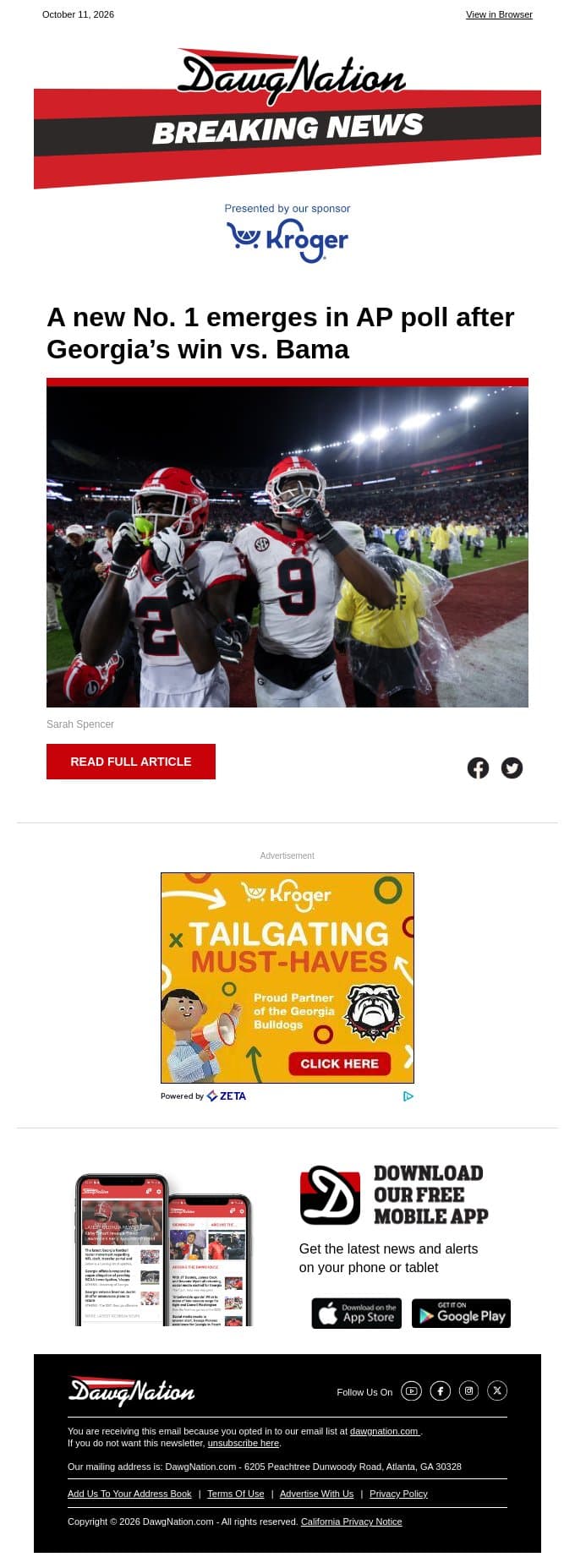 A new No. 1 emerges in AP poll after Georgia’s win vs. Bama email from The Atlanta Journal-Constitution screenshot