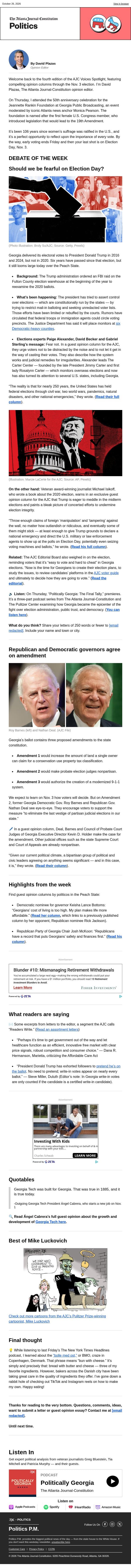 Voices Spotlight: Working through the fear of Election Day uncertainty email from The Atlanta Journal-Constitution screenshot