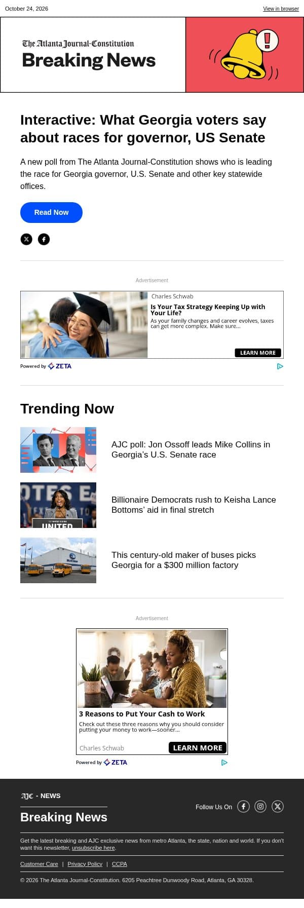 Interactive: What Georgia voters say about races for governor, US Senate email from The Atlanta Journal-Constitution screenshot